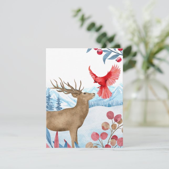 Deer and Cardinal Christmas Card (Standing Front)