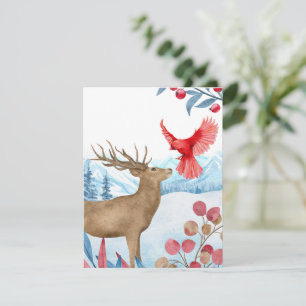 Deer and Cardinal Christmas Card