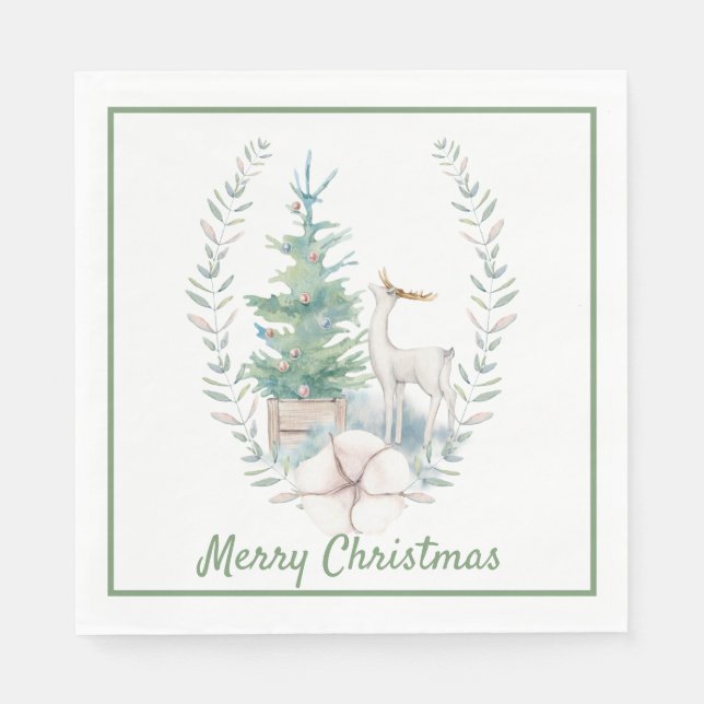 Deer and Christmas Tree Holiday Napkin (Front)