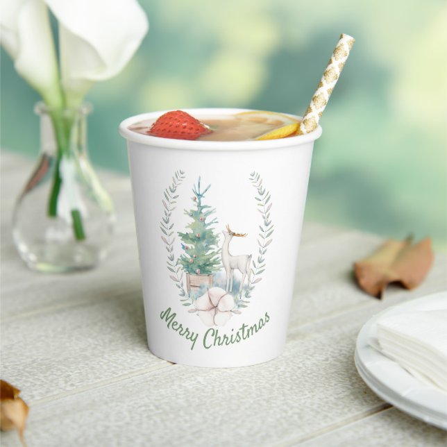 Deer and Christmas Tree Holiday  Paper Cups (Insitu)