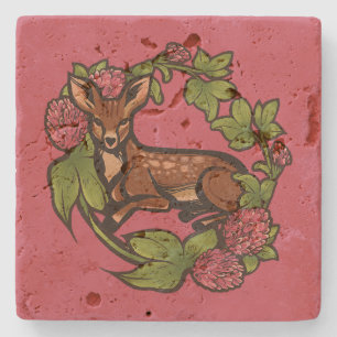Deer and Clover nature lovers woodland Stone Coaster
