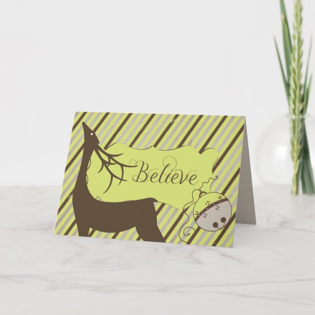 Deer and Diagonal Stripes Christmas Greeting Card (Front)