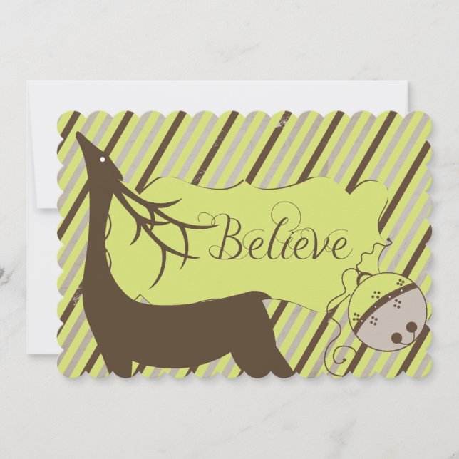 Deer and Diagonal Stripes Christmas Holiday Card (Front)