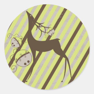Deer and Diagonal Stripes Round Sticker