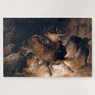 Deer and Dogs in a Torrential Mountain Stream Jigsaw Puzzle