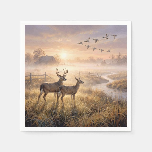 Deer and Ducks in Morning Mist Napkin (Front)