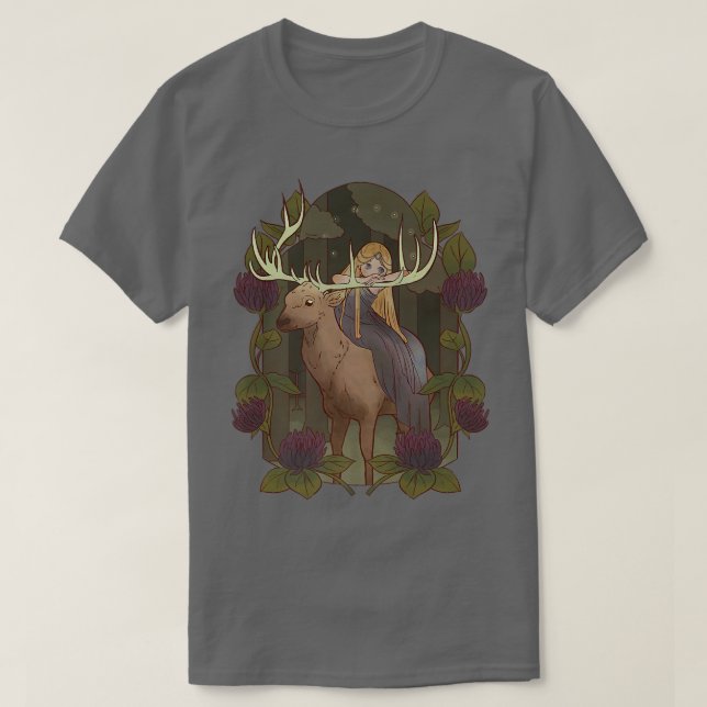 Deer And Fairy Forest Fantasy Princess Magic T-Shirt (Design Front)