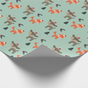 Deer And Fox In Santa Hats Whimsical Christmas Wrapping Paper