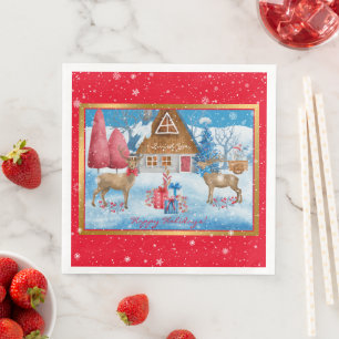 Deer and Gifts on Holiday Evening Customise Napkin