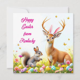 Deer and Grey Squirrel with Rabbit Ears Holiday Card