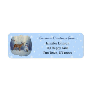 Deer and Happy Snowman Winter Holiday Scene