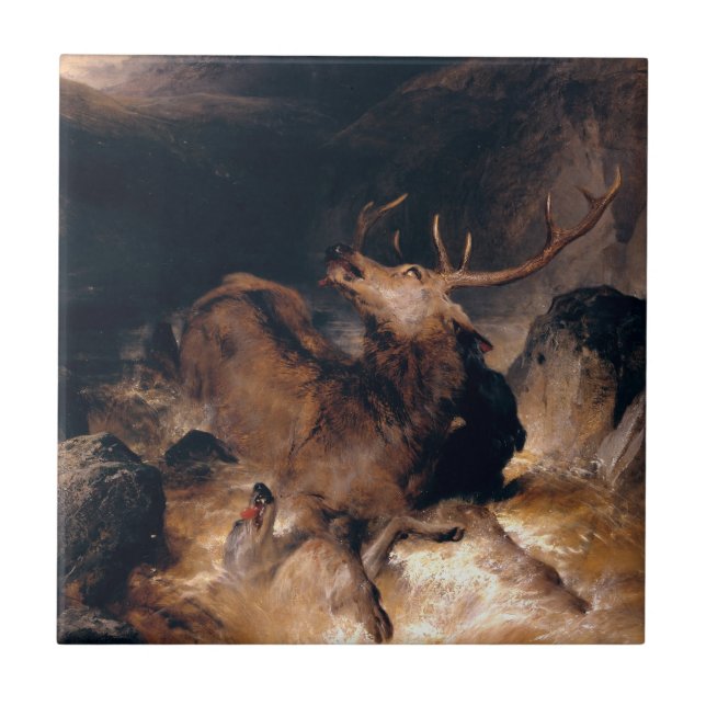 Deer and Hound Dogs in a Torrential Stream Tile (Front)