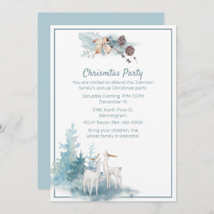 Deer and Pastel Foliage Christmas Party Invitation