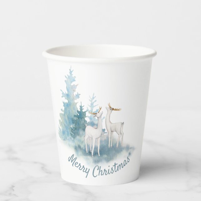 Deer and Pine Trees Holiday  Paper Cups (Front)