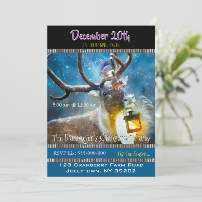 Deer and Squirrels Christmas Party Invitation (Standing Front)