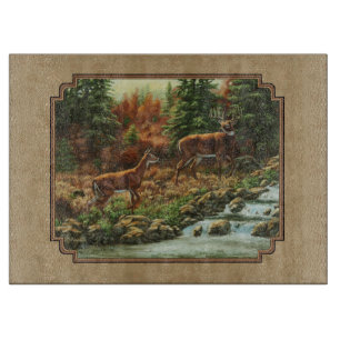 Deer and Stream Waterfall Tan Cutting Board