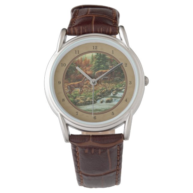 Deer and Stream Waterfall Tan Watch (Front)