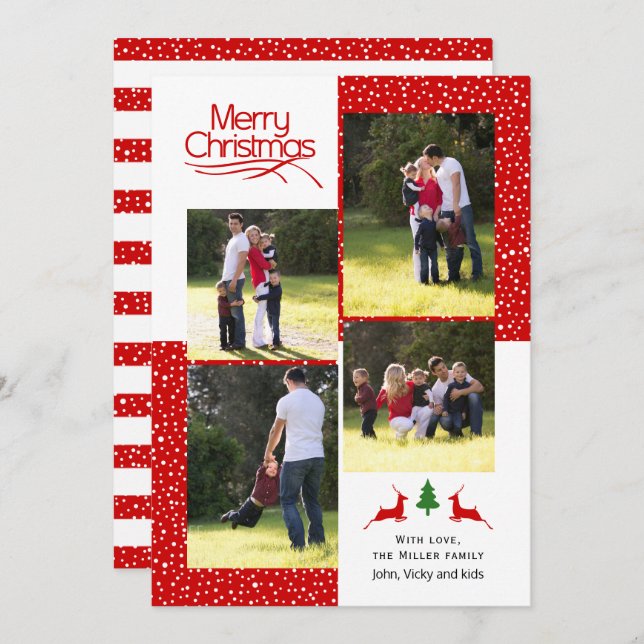 Deer and tree Merry Christmas typography photo Holiday Card (Front/Back)