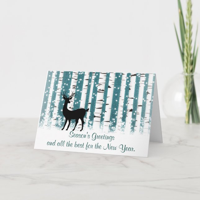 Deer and White Birches Holiday Card (Front)
