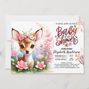 Deer and Wildflower Pink Baby Shower Invitation