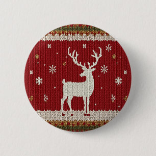 deer and winter 6 cm round badge