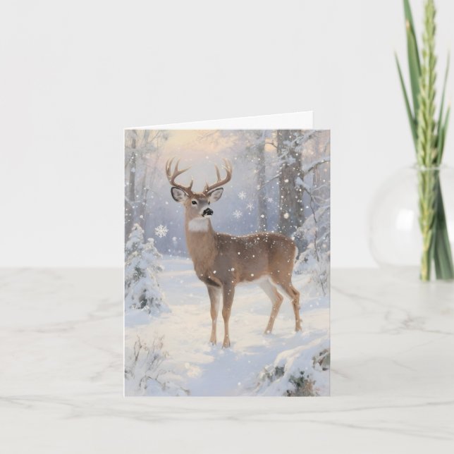Deer and Winter Magic Christmas Holiday Card (Front)