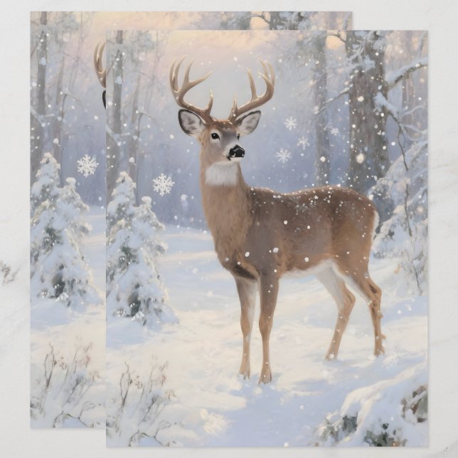 Deer and Winter Magic Scrapbook Paper (Front/Back)