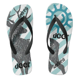 Deer Andrew (Any Name) Sun & Stripe Pattern Jandals