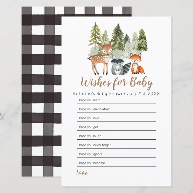Deer animal adventure Baby Shower Wishes for Baby (Front/Back)