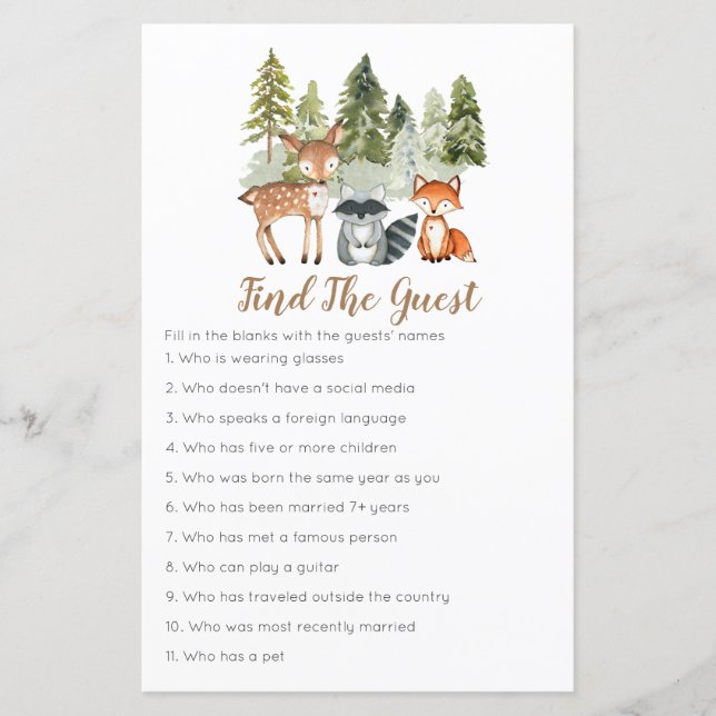 Deer animal adventure Woodland Find the Guest Game (Front)