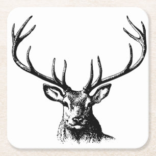 Deer Animal Antlers Nature Wildlife Horns Head Pos Square Paper Coaster