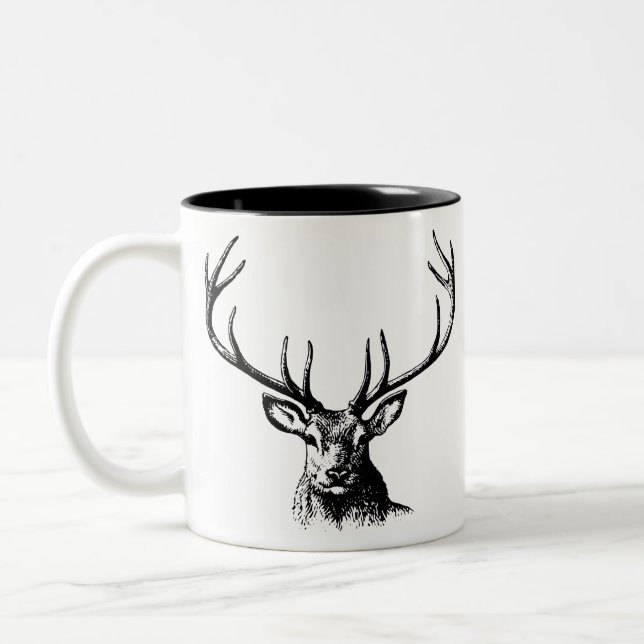Deer Animal Antlers Nature Wildlife Horns Head Two-Tone Coffee Mug (Left)