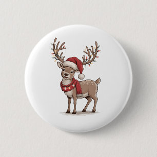 Deer Animal Christmas Deer Santa Hat Xmas  6 Cm Round Badge
