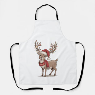 Deer Animal Christmas Deer Santa Hat Xmas  Apron