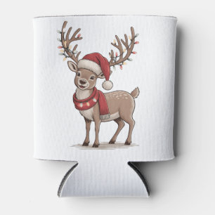 Deer Animal Christmas Deer Santa Hat Xmas Can Cooler