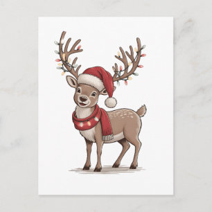 Deer Animal Christmas Deer Santa Hat Xmas Holiday Postcard