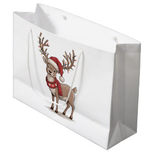 Deer Animal Christmas Deer Santa Hat Xmas Large Gift Bag