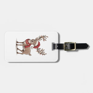 Deer Animal Christmas Deer Santa Hat Xmas Luggage Tag