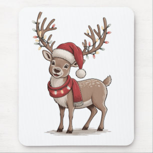 Deer Animal Christmas Deer Santa Hat Xmas Mouse Pad