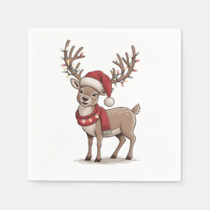 Deer Animal Christmas Deer Santa Hat Xmas Napkin