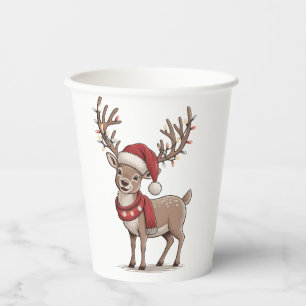 Deer Animal Christmas Deer Santa Hat Xmas Paper Cups