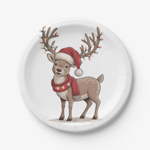 Deer Animal Christmas Deer Santa Hat Xmas  Paper Plate