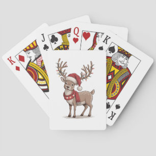 Deer Animal Christmas Deer Santa Hat Xmas  Playing Cards