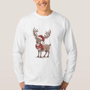 Deer Animal Christmas Deer Santa Hat Xmas  T-Shirt