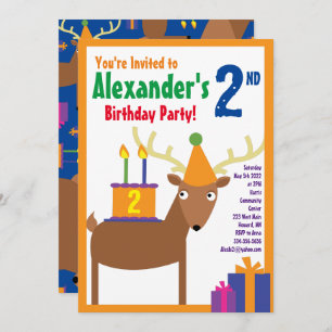Deer Animal Kid's Birthday Party Invitations