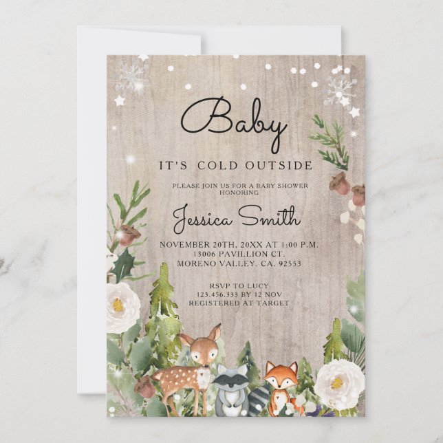 Deer animal woodland winter invitation (Front)