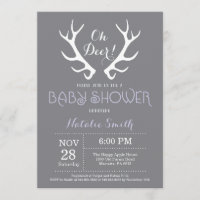 Deer Antler Baby Shower Invitation Grey and Purple