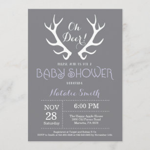 Deer Antler Baby Shower Invitation Grey and Purple