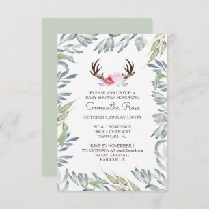 DEER ANTLER Baby Shower Invite, Girl Invitation