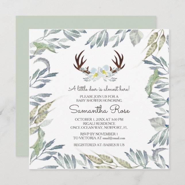 DEER ANTLER Boy Baby Shower Invite - Square (Front/Back)